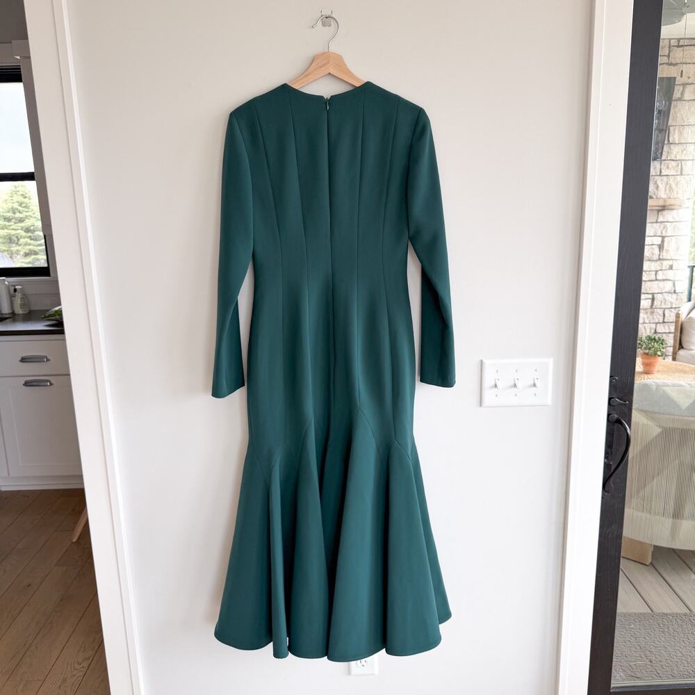 Carolina Herrera Crepe Pleated Midi Cocktail Dress Pine Green - Picture 4 of 12